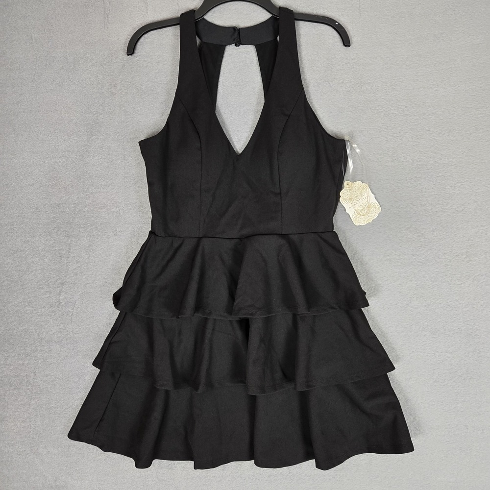 Altard State Dress Womens Large Black Halter Sleeveless Mini Dress V-Neck NWT